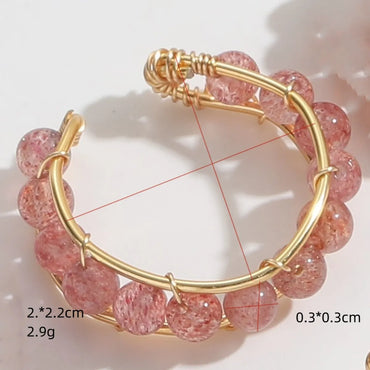 1 Piece Fashion Round Copper Beaded Natural Stone Plating Open Ring