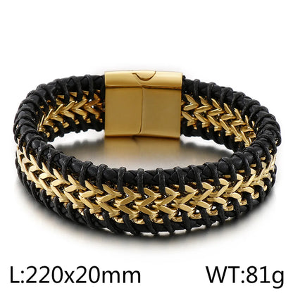 Fashion Round Cowhide Titanium Steel Plating Hollow Out 18K Gold Plated Men'S Bangle