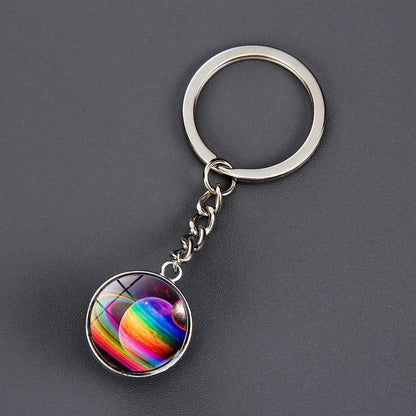 1 Piece Fashion Round Earth Galaxy Artificial Crystal Alloy Unisex Bag Pendant Keychain