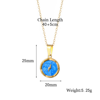 Fashion Round Lightning Stainless Steel Titanium Steel Plating Inlay Zircon 18k Gold Plated Gold Plated Pendant Necklace