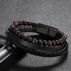 1 Piece Fashion Round Pu Leather Alloy Beaded Layered Patchwork Men'S Bracelets