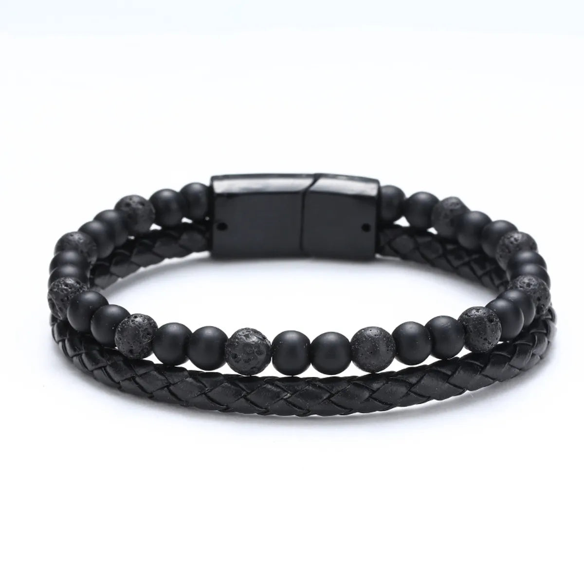 1 Piece Fashion Round Pu Leather Alloy Beaded Plating Women'S Bracelets