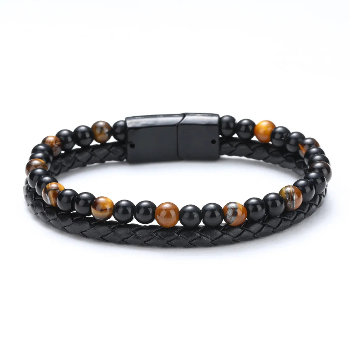 1 Piece Fashion Round Pu Leather Alloy Beaded Plating Women'S Bracelets