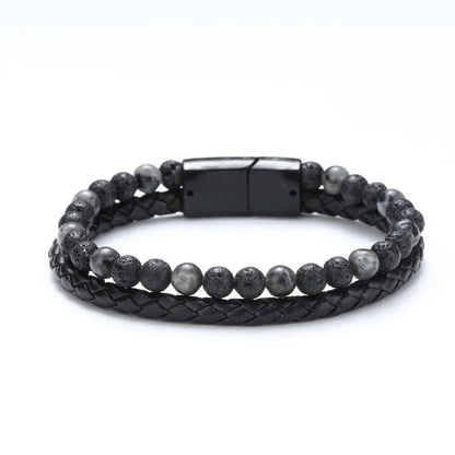 1 Piece Fashion Round Pu Leather Alloy Beaded Plating Women'S Bracelets