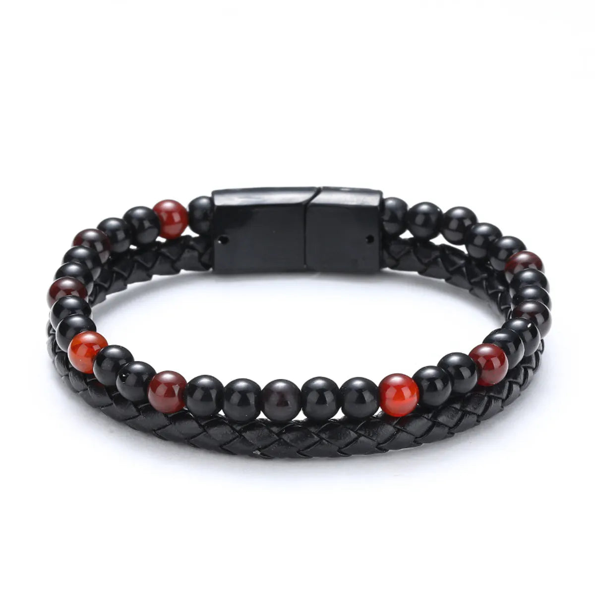 1 Piece Fashion Round Pu Leather Alloy Beaded Plating Women'S Bracelets