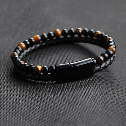 1 Piece Fashion Round Pu Leather Alloy Beaded Plating Women'S Bracelets