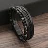 Fashion Round Pu Leather Alloy Tiger Eye Beaded Men'S Bracelets