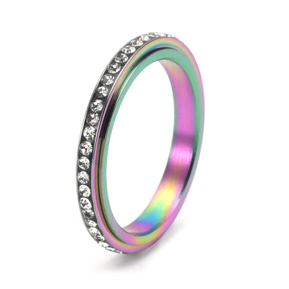 1 Piece Fashion Round Stainless Steel Inlay Zircon Rings