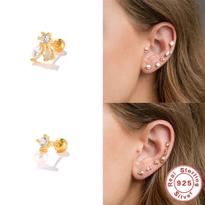 1 Piece Fashion Round Sterling Silver Inlay Zircon Ear Studs