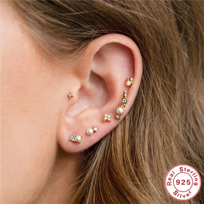 1 Piece Fashion Round Sterling Silver Inlay Zircon Ear Studs