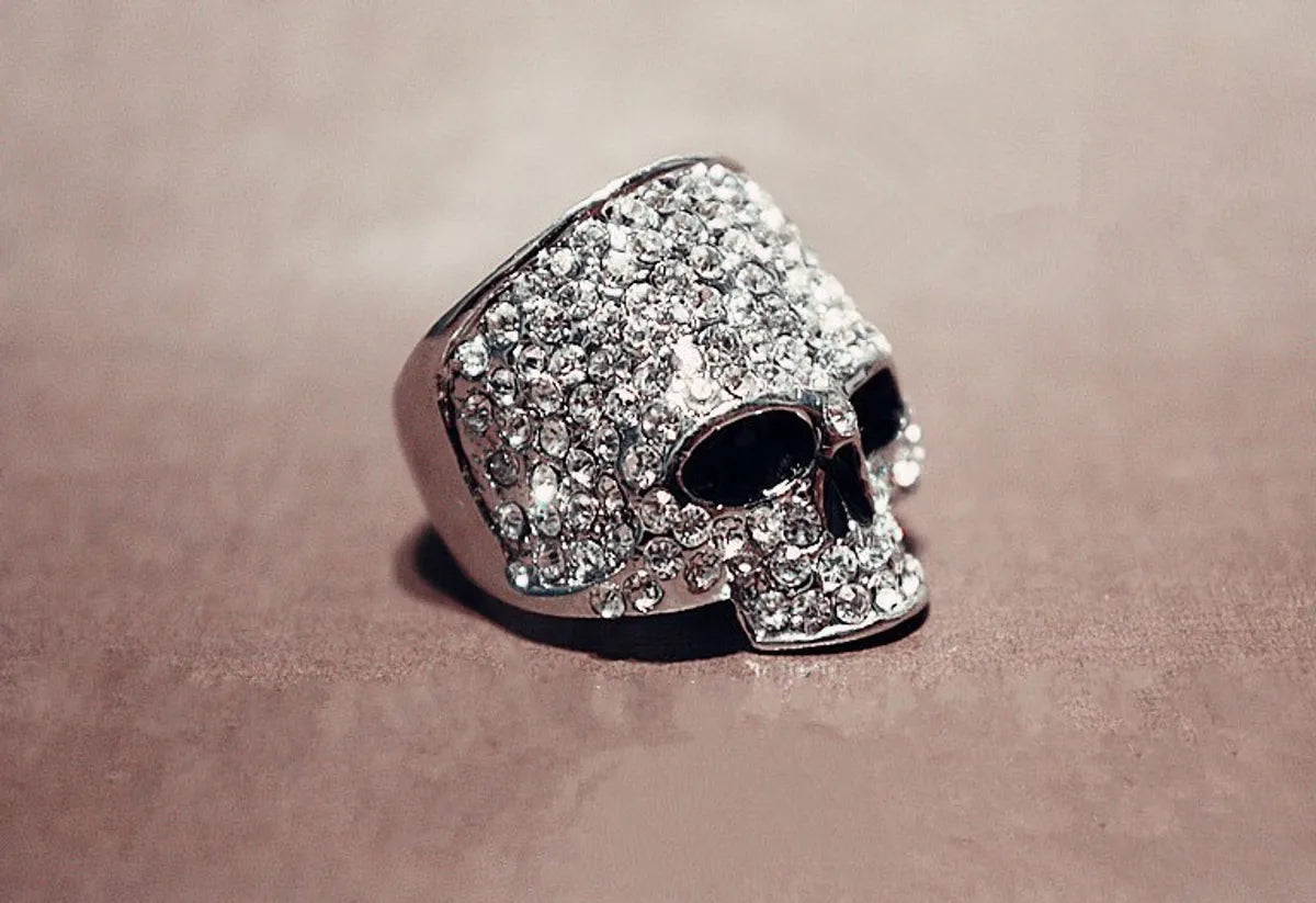 1 Piece Fashion Skull Metal Inlay Artificial Diamond Unisex Rings