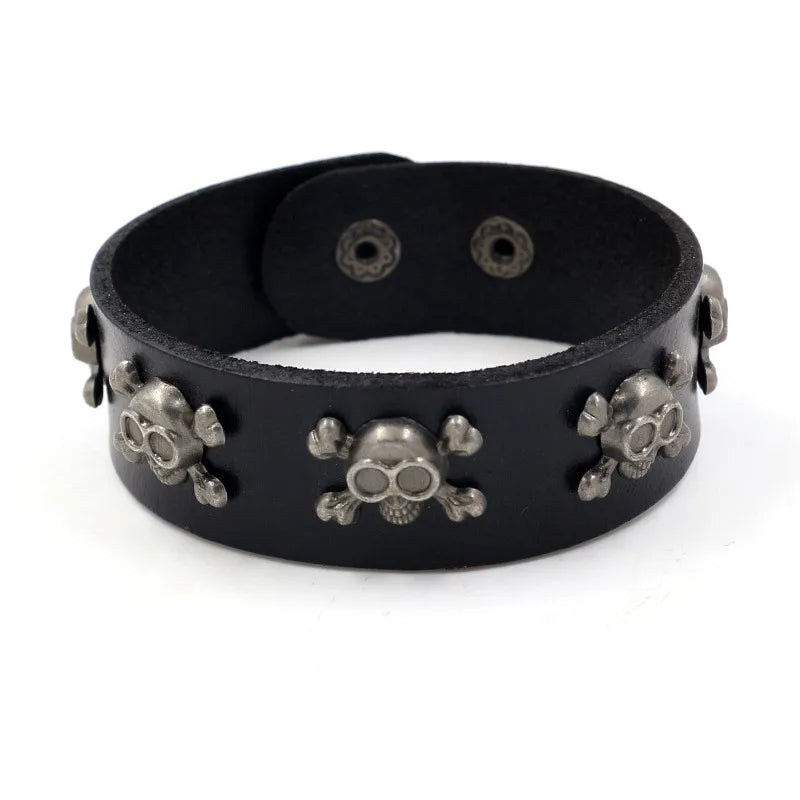 1 Piece Fashion Skull Pu Leather Alloy Men'S Bangle