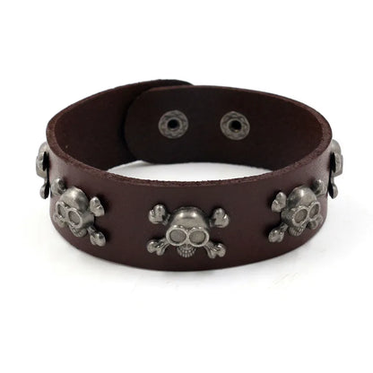 1 Piece Fashion Skull Pu Leather Alloy Men'S Bangle