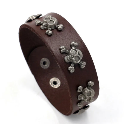 1 Piece Fashion Skull Pu Leather Alloy Men'S Bangle