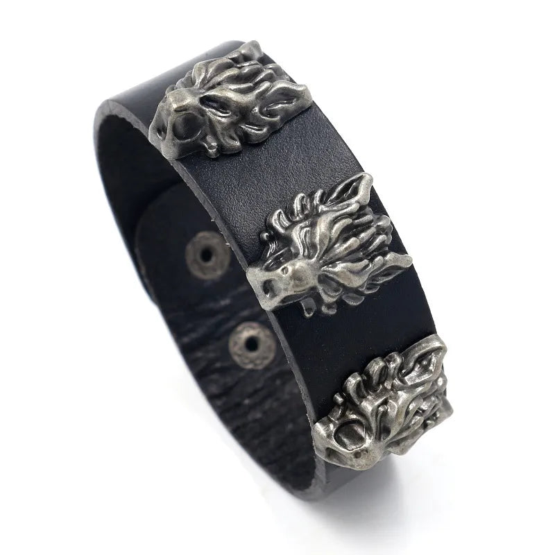 1 Piece Fashion Skull Pu Leather Alloy Men'S Bangle