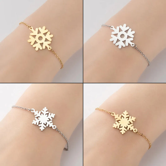 Fashion Snowflake 201 Stainless Steel 18K Gold Plated Bracelets In Bulk