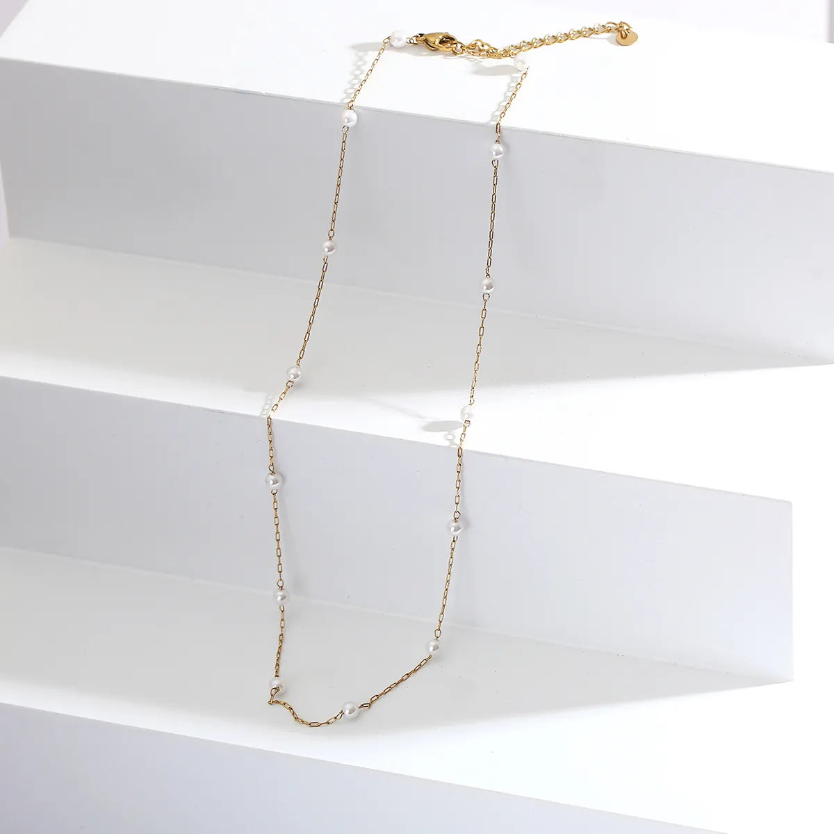 Fashion Solid Color Stainless Steel Plating Inlay Pearl 14k Gold Plated Necklace