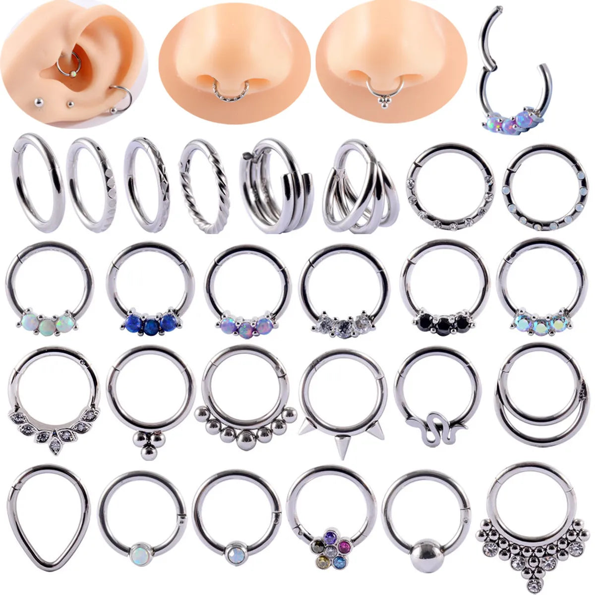 1 Piece Ear Cartilage Rings & Studs Fashion Solid Color 304 Stainless Steel G23 Titanium Stainless Steel Plating Inlay Synthetic Opal Rhinestones Zircon