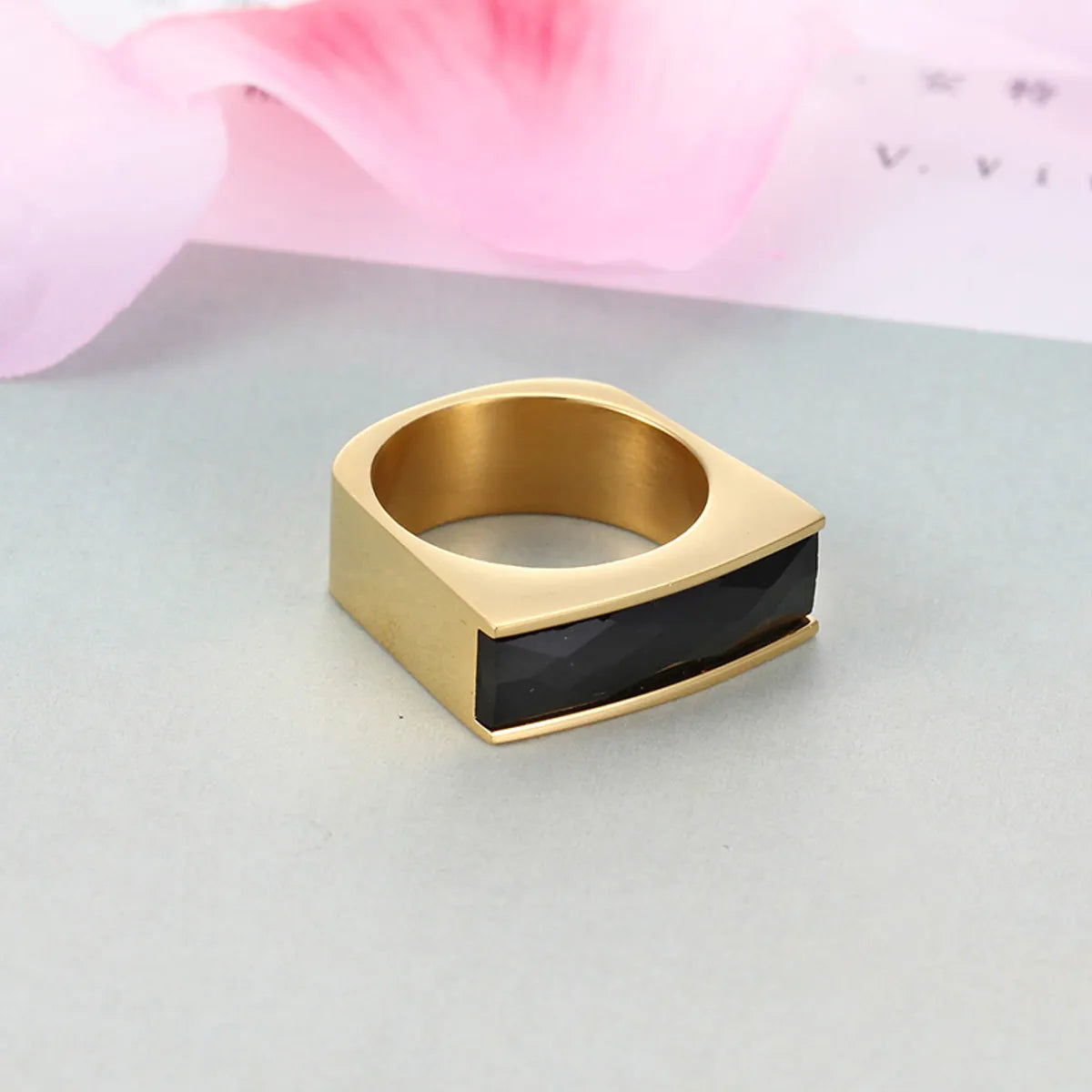 1 Piece Fashion Square Stainless Steel Plating Glass Rings