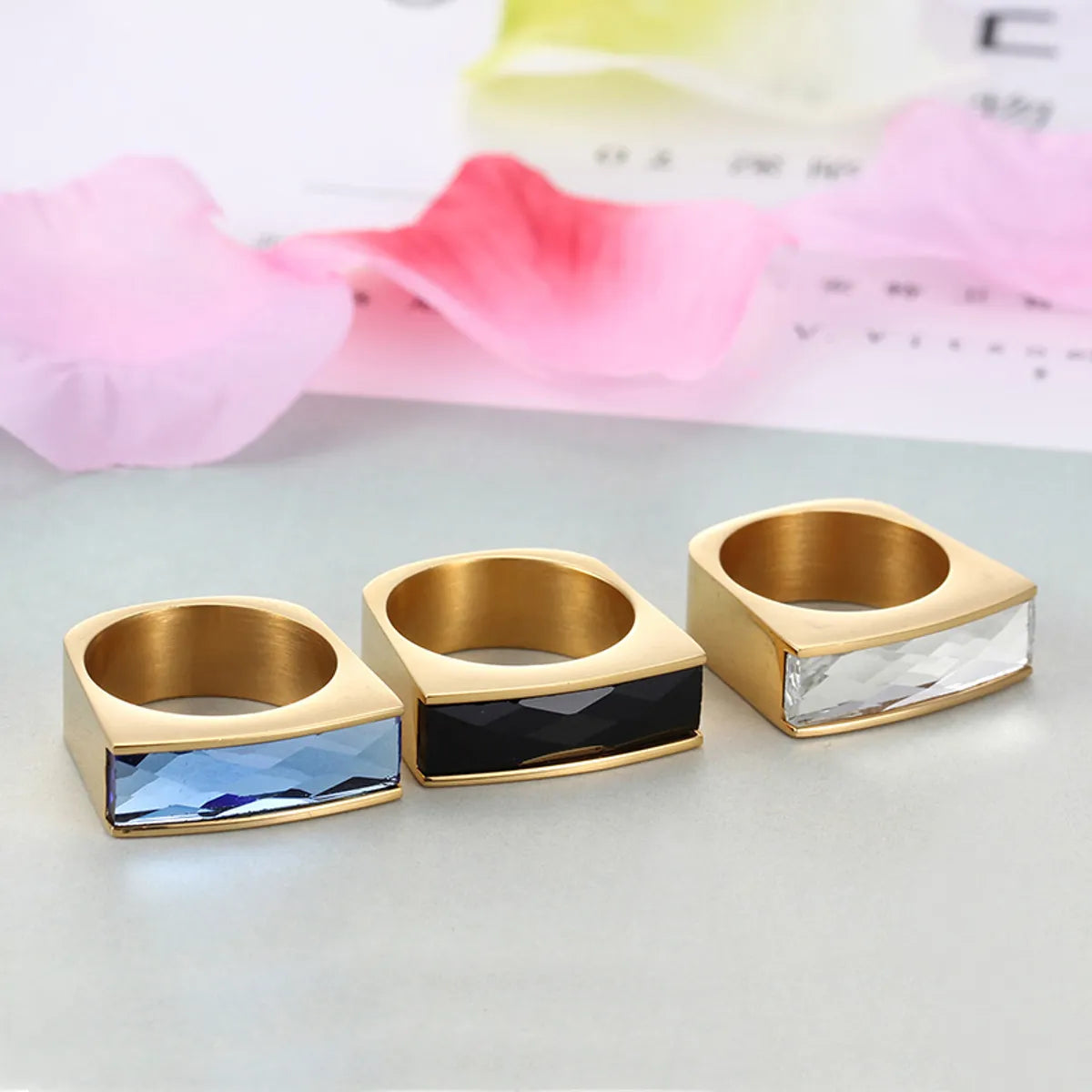 1 Piece Fashion Square Stainless Steel Plating Glass Rings