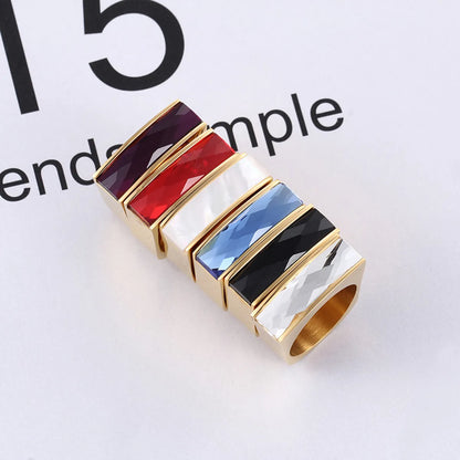 1 Piece Fashion Square Stainless Steel Plating Glass Rings