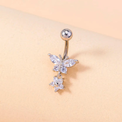 1 Piece Fashion Star Butterfly Stainless Steel Inlay Zircon Belly Ring