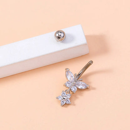 1 Piece Fashion Star Butterfly Stainless Steel Inlay Zircon Belly Ring