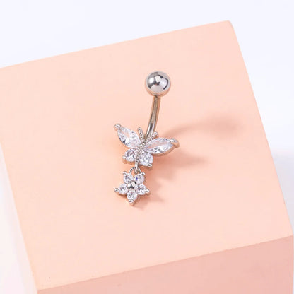 1 Piece Fashion Star Butterfly Stainless Steel Inlay Zircon Belly Ring