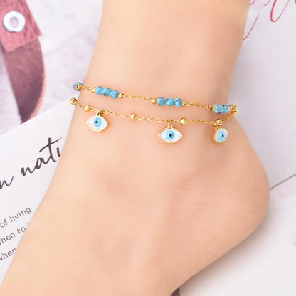 1 Piece Fashion Star Eye Turquoise Titanium Steel Inlay Shell Women's Anklet