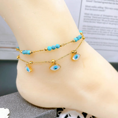 1 Piece Fashion Star Eye Turquoise Titanium Steel Inlay Shell Women's Anklet