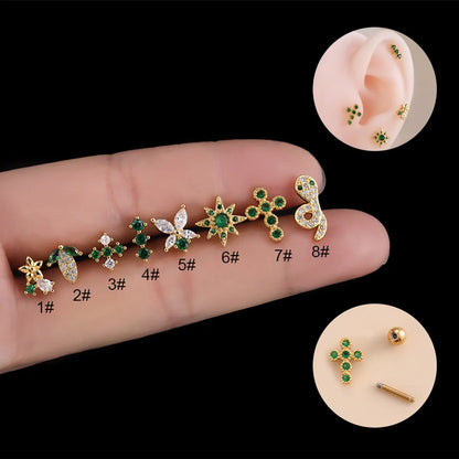 1 Piece Fashion Star Flower Butterfly Inlaid Zircon Stainless Steel Copper Ear Studs