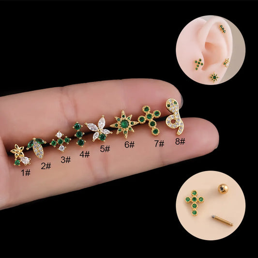 1 Piece Fashion Star Flower Butterfly Inlaid Zircon Stainless Steel Copper Ear Studs