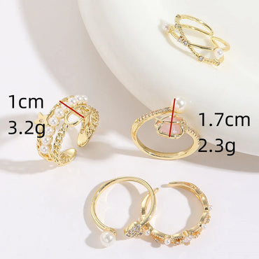 1 Piece Fashion Star Heart Shape Copper Inlay Artificial Pearls Zircon Open Ring