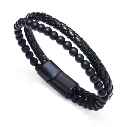 Fashion Stone Pu Leather Alloy Tiger Eye Knitting Natural Stone Unisex Bracelets