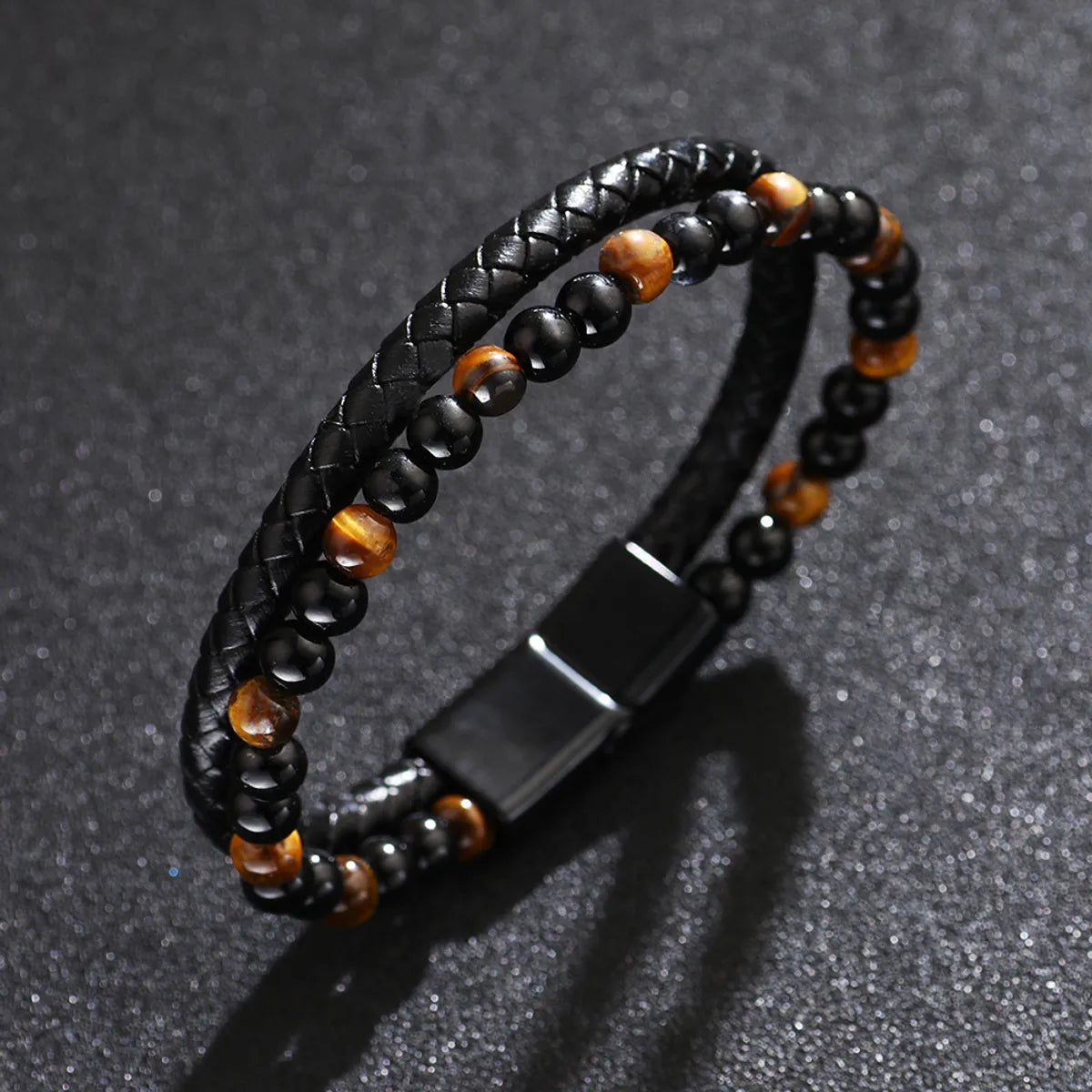 Fashion Stone Pu Leather Alloy Tiger Eye Knitting Natural Stone Unisex Bracelets