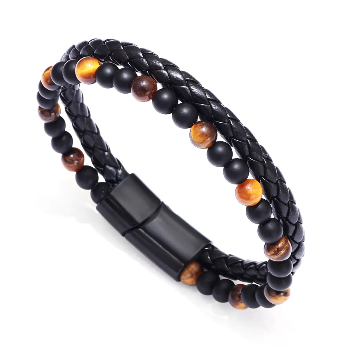 Fashion Stone Pu Leather Alloy Tiger Eye Knitting Natural Stone Unisex Bracelets