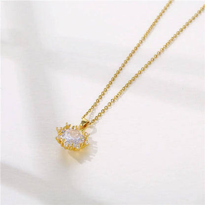 1 Piece Fashion Sun Flower Stainless Steel Titanium Steel Plating Inlay Zircon Pendant Necklace