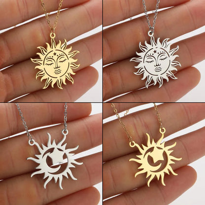 1 Piece Fashion Sun Titanium Steel Plating Hollow Out Pendant Necklace