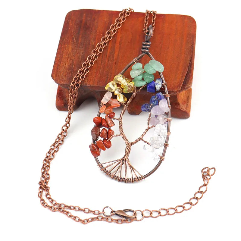 1 Piece Fashion Tree Natural Stone Crystal Handmade Pendant Necklace