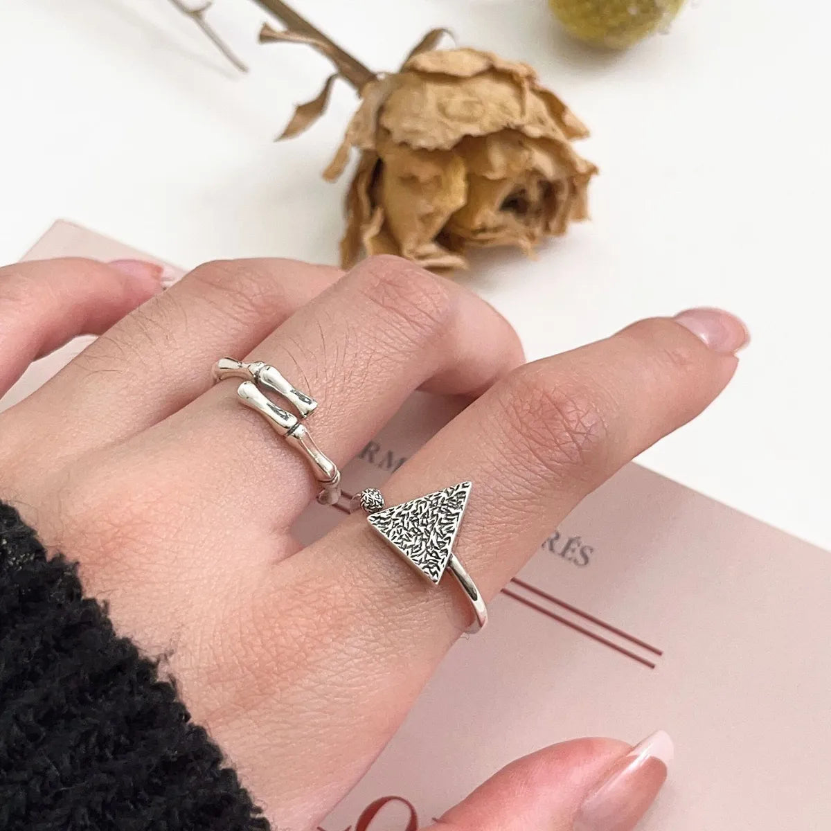 1 Piece Fashion Triangle Sterling Silver Open Ring