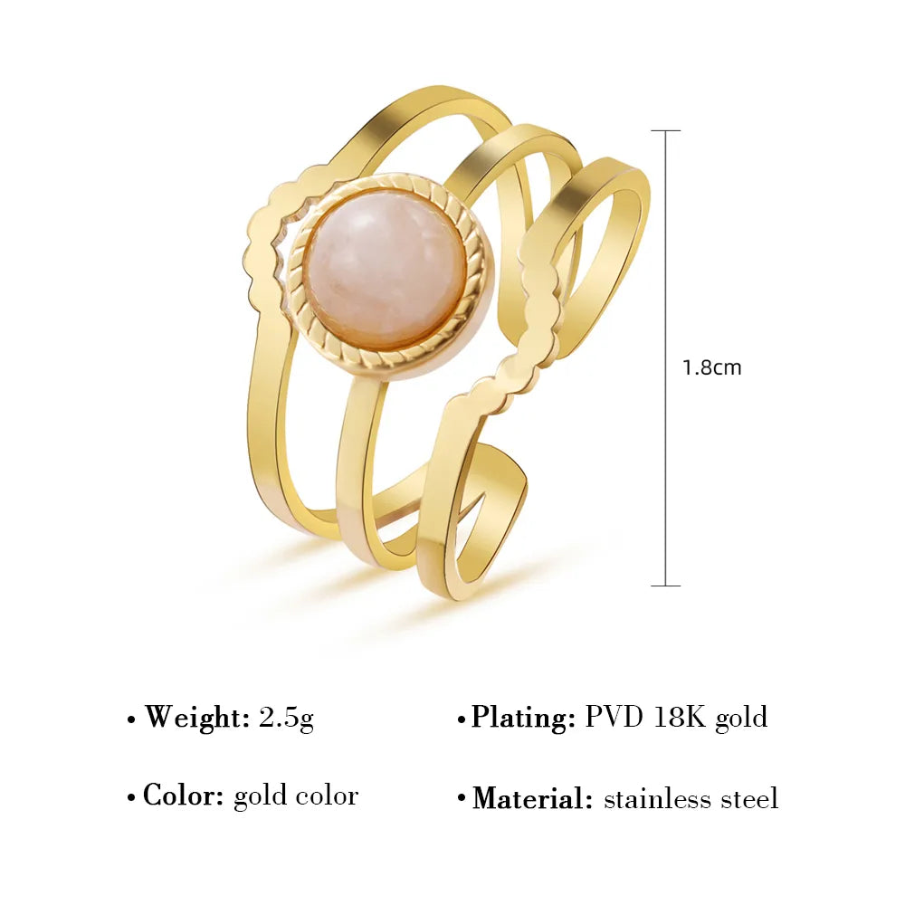 1 Piece Fashion U Shape Titanium Steel Inlay Natural Stone Women'S Open Ring