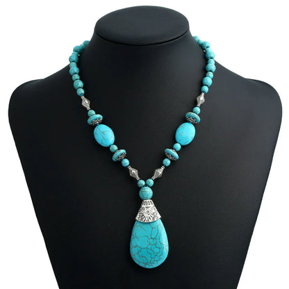 1 Piece Fashion Water Droplets Alloy Turquoise Beaded Inlay Turquoise Women's Sweater Chain