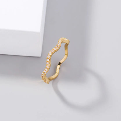 Fashion Waves Copper Gold Plated Zircon Rings In Bulk