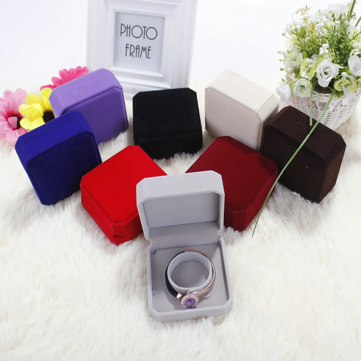 1 Piece Flocking Elegant Simple Style Daily Date Solid Color Jewelry Boxes