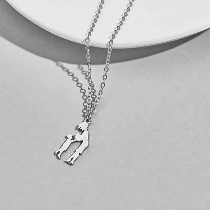 1 Piece French Style Simple Style A Family Of Three Stainless Steel Hollow Out Pendant Necklace