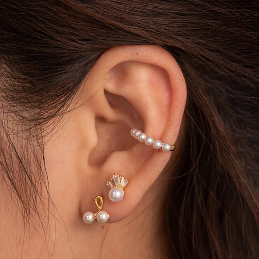 1 Piece French Style Simple Style Korean Style Sector Cherry Inlay Stainless Steel Pearl Zircon Ear Studs