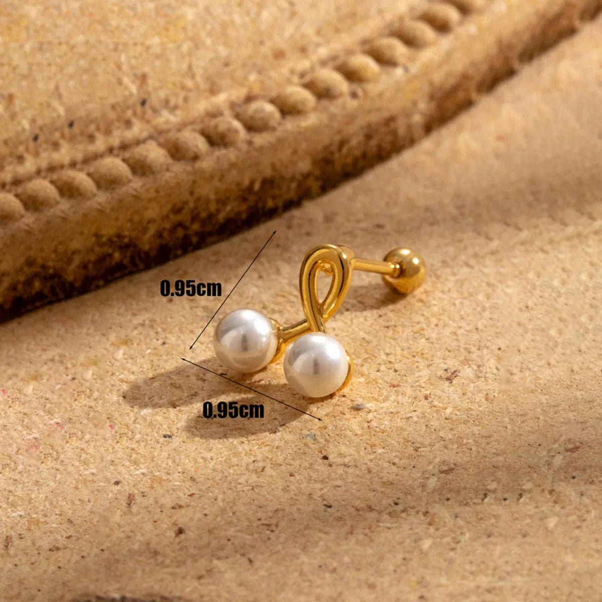 1 Piece French Style Simple Style Korean Style Sector Cherry Inlay Stainless Steel Pearl Zircon Ear Studs