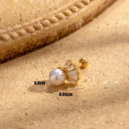 1 Piece French Style Simple Style Korean Style Sector Cherry Inlay Stainless Steel Pearl Zircon Ear Studs