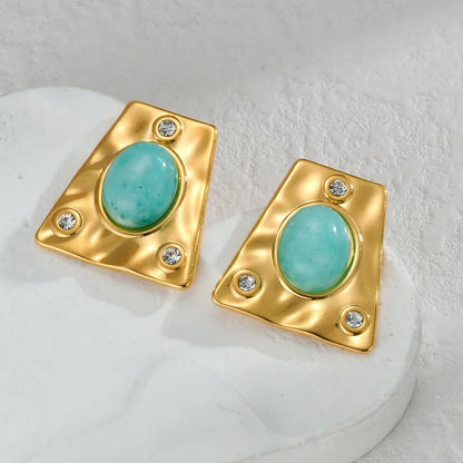 1 Piece French Style Trapezoid Irregular 304 Stainless Steel Rhinestones 18K Gold Plated Ear Studs