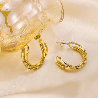 1 Piece Glam Vintage Style Cool Style Stripe Irregular Plating Stainless Steel 18k Gold Plated Ear Studs